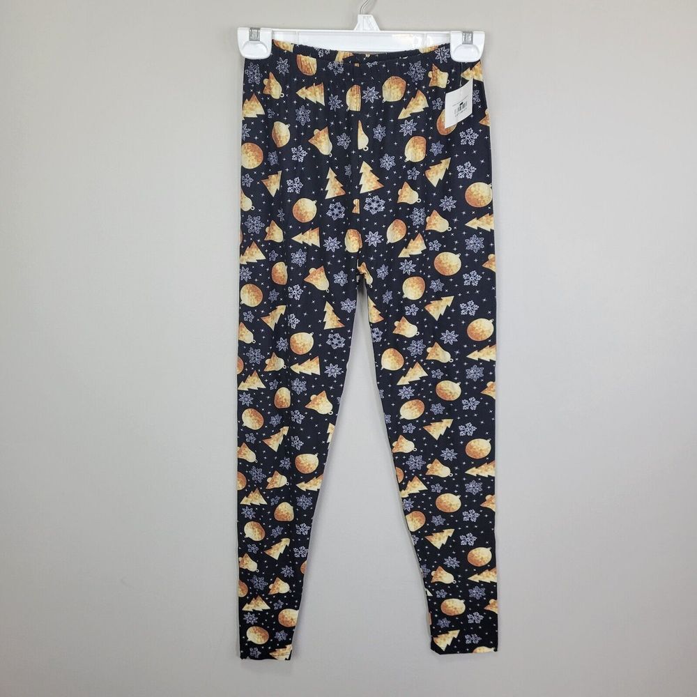 Gold Ornament Polyester Spandex Ankle Leggings One Size Fits All